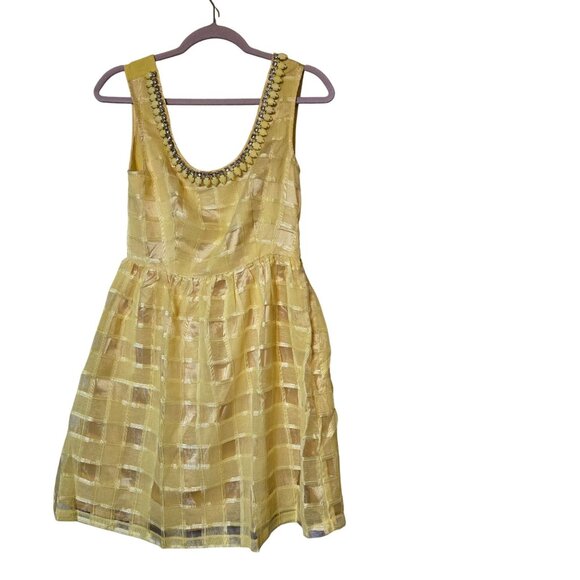 Lucyparis Women's Butter Yellow Beaded Neckline Mini Dress Artsy Parisian Size M - Picture 3 of 6